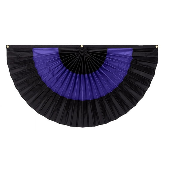 Mourning Nylon Pleated Fans by Old Glory Bunting - 3' x 6' Funeral Flag Bunting! Fully Sewn Black & Purple Memorial 3 Stripe Pleated Fan Flag Bunting Banner. Proudly Made in the USA!
