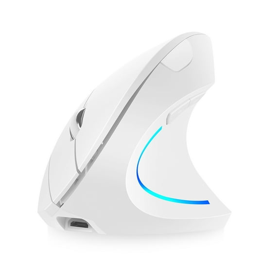 Plug 2.4G Wireless Vertical Mouse Rechargeable Upright Ergonomic Mouse 3 Adjustable Movement Speed Levels RGB Flowing Light Plug N Play, White