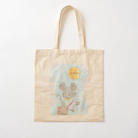 Mouse And Balloon I Heart Books Cotton Tote Bag Canvas Tote Bag, Family Gift For Mother, Her