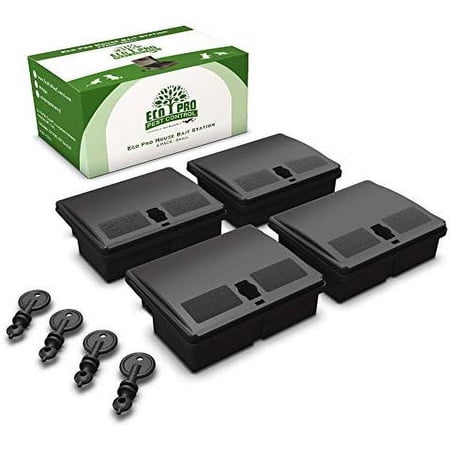 Mouse Bait Stations by   - Small Rodent Trap Alternative - Keep Pets and Children Safe - Mice Bait (not Included) is Safely Under Lock and Key - Too Small for Rats, Use for Mice - 4 Pack