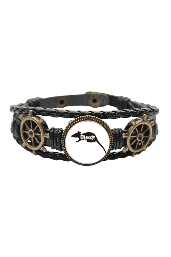 Mouse Black And White Animal Leather Braided Ocean Bracelet Wristband