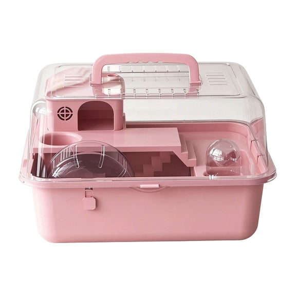 Mouse Cage with Water Bottle and Play Enclosure, Transparent Small Pet Hamster Cages for Mice Gerbil Hedgehog, Indoor Outdoor Travel Home with Running Wheel