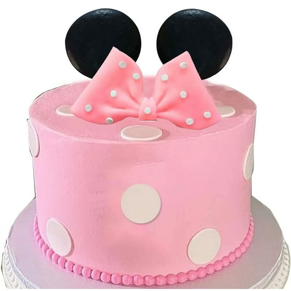 Mouse Cake Topper Pink Bow and Ears Decorations for Baby Girl Birthday