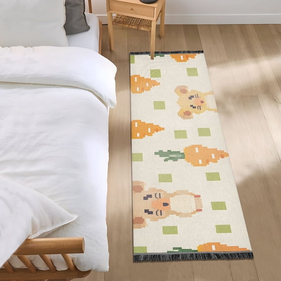 Mouse Carrot Pixel Style Bedside Runner Rug 2'x 6' Non Slip Carpet Floor Mat Area Rug