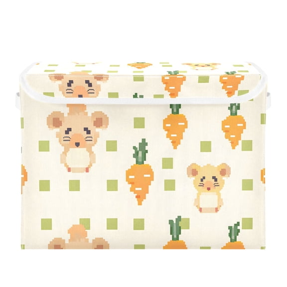 Mouse Carrot Pixel Style Foldable Storage Bin with Lid and Handle Collapsible Storage Box 16.5 x 12.6 x 11.8 inches