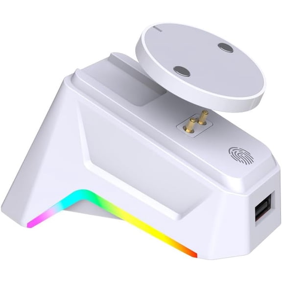 Mouse Charging Dock Compatible with Logitech GPW4/GProX/G502/X/G903, RGB Magnetic Charging Stand with USB Receiver Slot (White)
