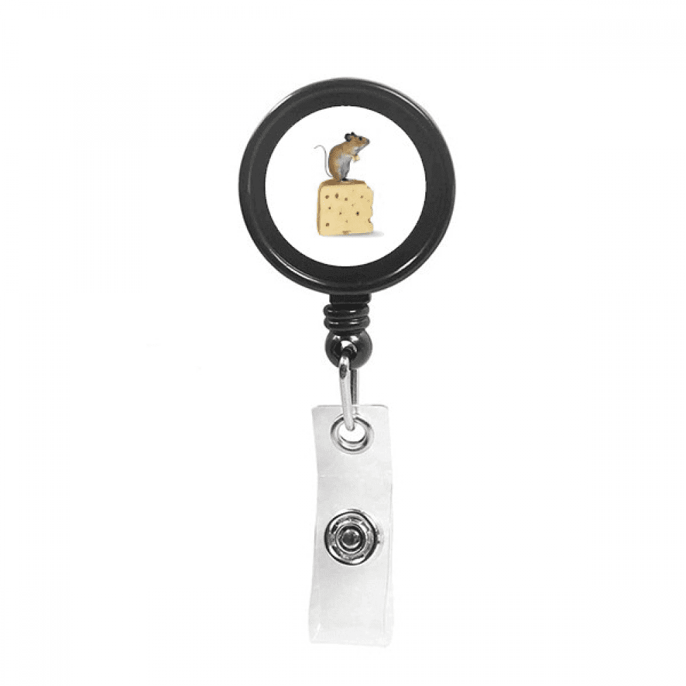 Mouse Cheese Outline Icon Overlooking Retractable Keychain Badge Holder ID Badge