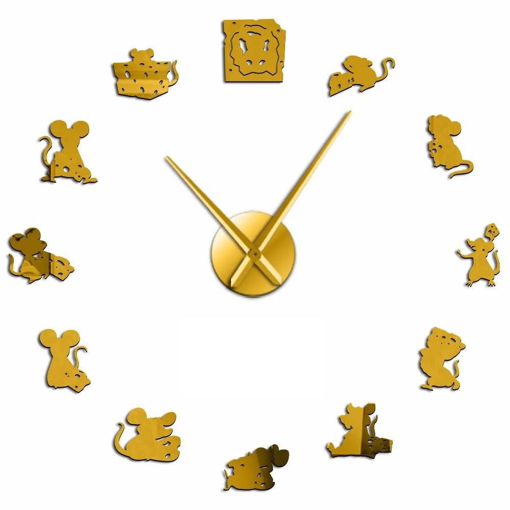 Mouse and Cheese Silouette Frameless Wall Clock Stickers, DIY Modern ...