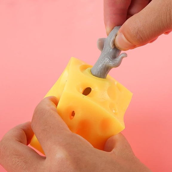 Mouse Cheese Toy Cube with Animal Figures Realistic Cheese Block Design for Desk Decoration and Stress Relief Use