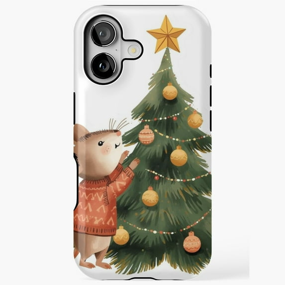 Mouse Decorating Xmas Tree Case for iPhone 11 12 13 14 15 16 17 Pro Max