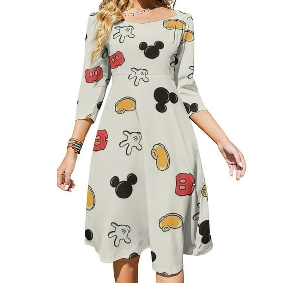 Mouse Design Square Neck Dress Cute Loose Print Dresses Elegant Beach Party Dress