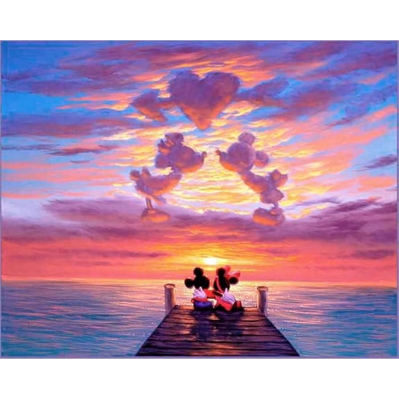 Mouse Diamond Art Kits for Adults, Cartoon Diamond Painting Kit 12 x 16 Inch Sunset by the sea Gem Art for Beginners, Stress Relief, 5D Full Round Drill DIY Craft, Wall Decor, Creative Gift