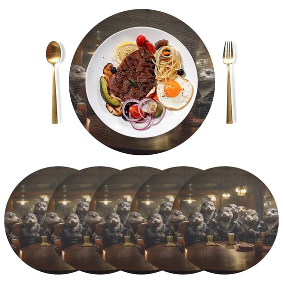 Mouse Drink Lamb Desk Black Round Placemats Plate Mats 15 Inch Non-Slip Heat Resistant Washable PVC Set Indoor for Kitchen Dining Table 1PC