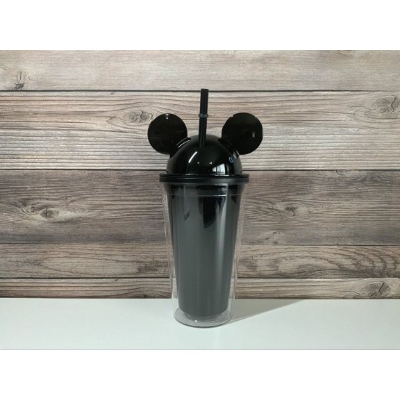 Mouse Ear Tumbler Water Bottle - Freefalling Design - Reuseable Plastic Cup w/Dome Lid and Straw - Order Includes 1 Bottle - Mouse Water Bottle Collection (Transparent)