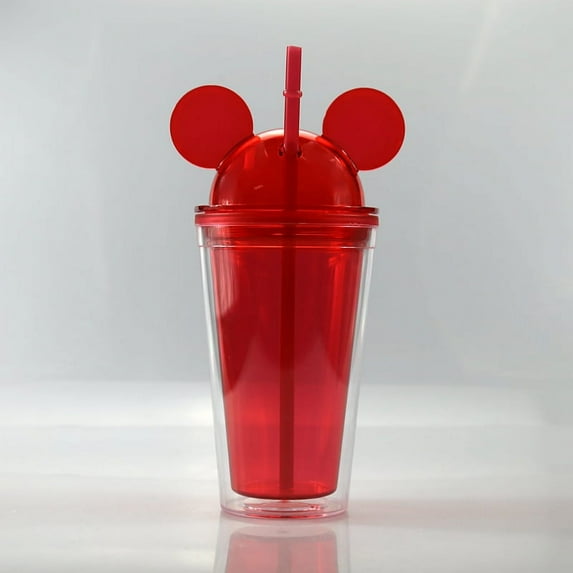Mouse Ear Tumbler Water Bottle - Freefalling Design - Reuseable Plastic Cup w/Dome Lid and Straw - Order Includes 1 Bottle - Mouse Water Bottle Collection (Transparent)
