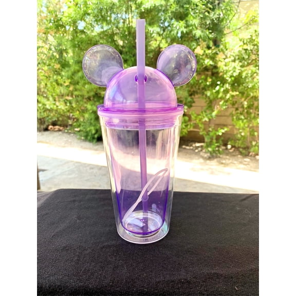 Mouse Ear Tumbler Water Bottle - Freefalling Design - Reuseable Plastic Cup w/Dome Lid and Straw - Order Includes 1 Bottle - Mouse Water Bottle Collection (Transparent)