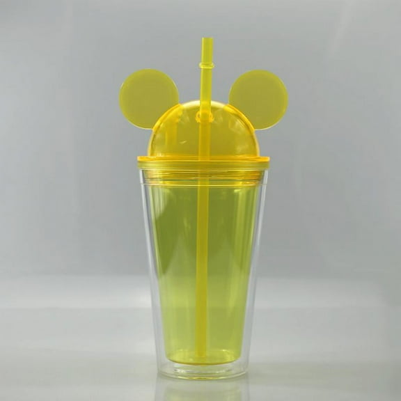 Mouse Ear Tumbler Water Bottle - Freefalling Design - Reuseable Plastic Cup w/Dome Lid and Straw - Order Includes 1 Bottle - Mouse Water Bottle Collection (Transparent)