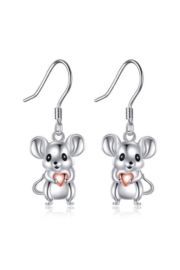 Mouse Earrings 925 Sterling Silver Rat Dangle Earring Animal Mice Jewelry Gifts for Women
