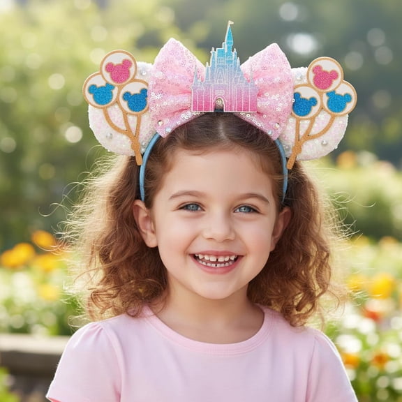 Mouse Ears Headband,Pink Castle Mouse Ears Hairs Accessories for Women Girls Kids,Castle Birthday Decorations for Party Trip Parks Cosplay Accessories