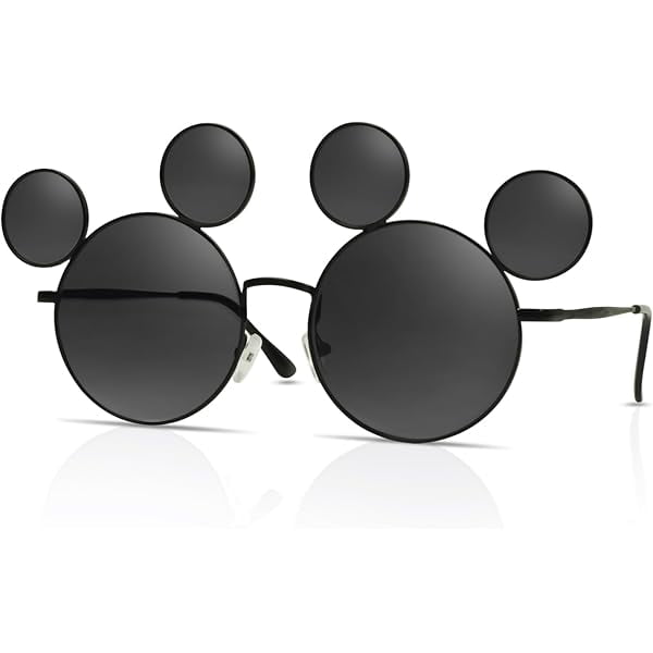 Mouse Ears Sunglasses for Women Men, Black Cartoon Sun Glasses with Case, Theme Park Accessories, UV Protection