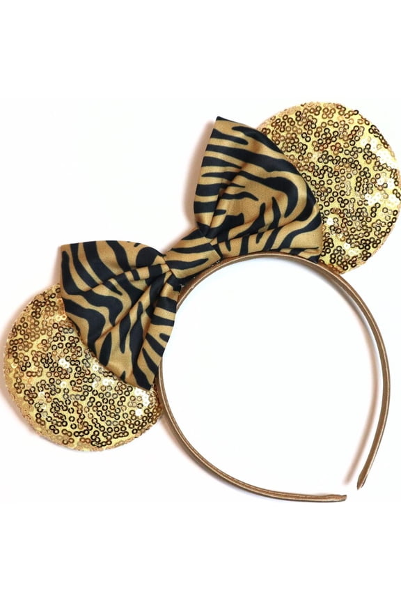 Mouse Ears Tiger Animal Flower Headband, Sequin Bows Flower Headwear Hair Accessories for Women Girls Princess Party