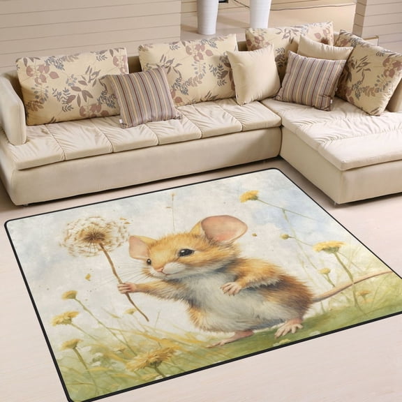 Mouse Flowers Grass Dandelion Area Rug Washable 80 x 58 Floor Carpet Mat Non Slip for Bedroom Living Room Home Decor