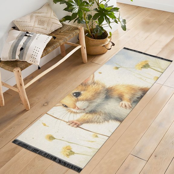 Mouse Flowers Grass Dandelion Runner Rug Machine Washable Area Rugs Carpet Non Slip Entryway Mat for Bedroom Entryway Front Door