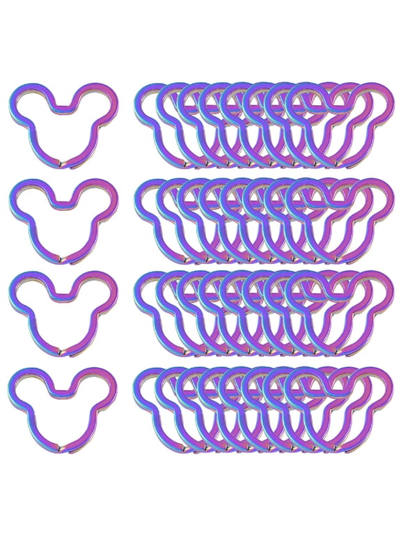 Mouse Head Shape Split Rings Colorful Flat Key Chain Rings Metal Creative Key Holder for Bag Home Car Office Organization DIY Crafts 6 Color 24PCS