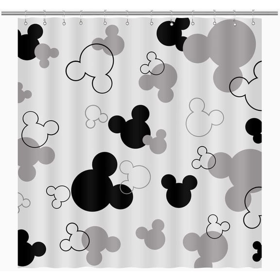 Mouse Head Shower Curtain Black and White Children Cartoons Kids Bath Curtain Cute Animal Grey Bathroom Home Decor Waterproof Polyester Fabric 72Lx72W Inch with 12 Pack Hooks