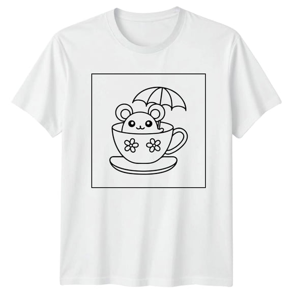 Mouse In Teacup Umbrella Animal Mens T-Shirt Womens Tee Graphic Unisex