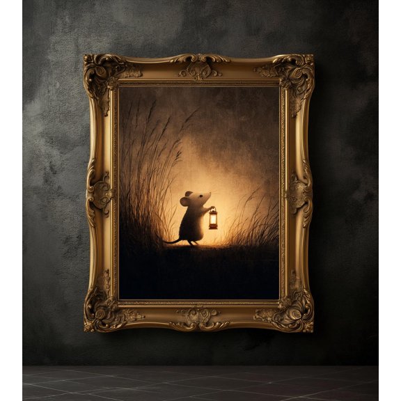 Mouse Lantern Night Scene Storybook Poster, Living Room, Gallery Wall And Home Decor
