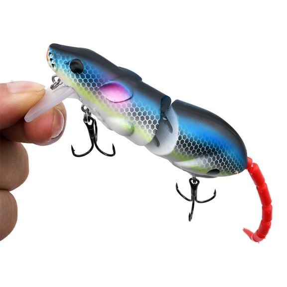 Mouse Lure Floating Topwater Bass Fishing Bait with Rotating Tail for Trout and Predator Fish in Lakes Rivers Reservoirs 1 Piece Blue White Gradient Plastic Lure