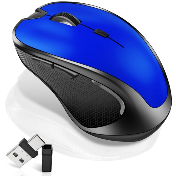 Mouse for MacBook Wireless Bluetooth Mouse Laptop MacBook Air Mac Pro Rechargeable Silent PC iPad Optical Mouse with Jiggler Dual Mode Switch Bluetooth 5.2/3.0 and 2.4GHz USB Type-C Receiver Blue