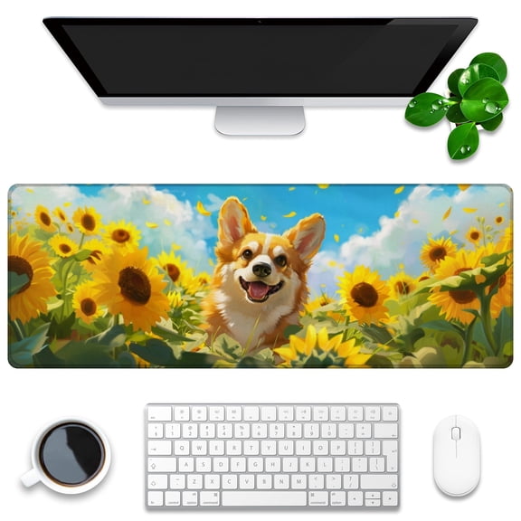 Mouse Mat,Desk Protector,Rubber Office Mat,Anti-Fray Stitched Edges,Waterproof Pad for Office & Gaming (31.5" x 11.8") - Colorful Birds Sitting on Branch with Flowers