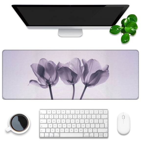 Mouse Mat,Desk Protector,Rubber Office Mat,Anti-Fray Stitched Edges,Waterproof Pad for Office & Gaming (31.5" x 11.8") - Hummingbird Flying Beside Pink Flowers