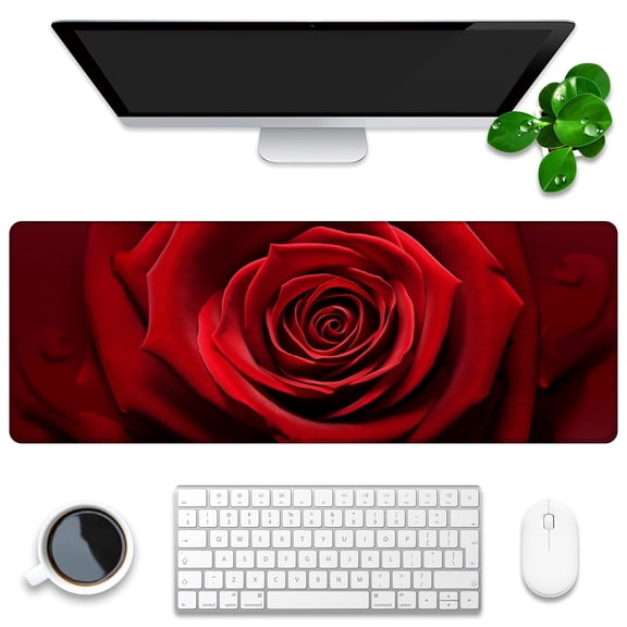 Mouse Mat,Desk Protector,Rubber Office Mat,Anti-Fray Stitched Edges,Waterproof Pad for Office & Gaming (31.5" x 11.8") - Skull Surrounded By Flowers
