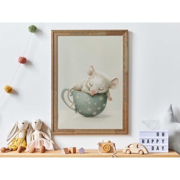 Mouse Nursery Whimsical Mouse in Tea Cup Wall Art, Unframed Poster