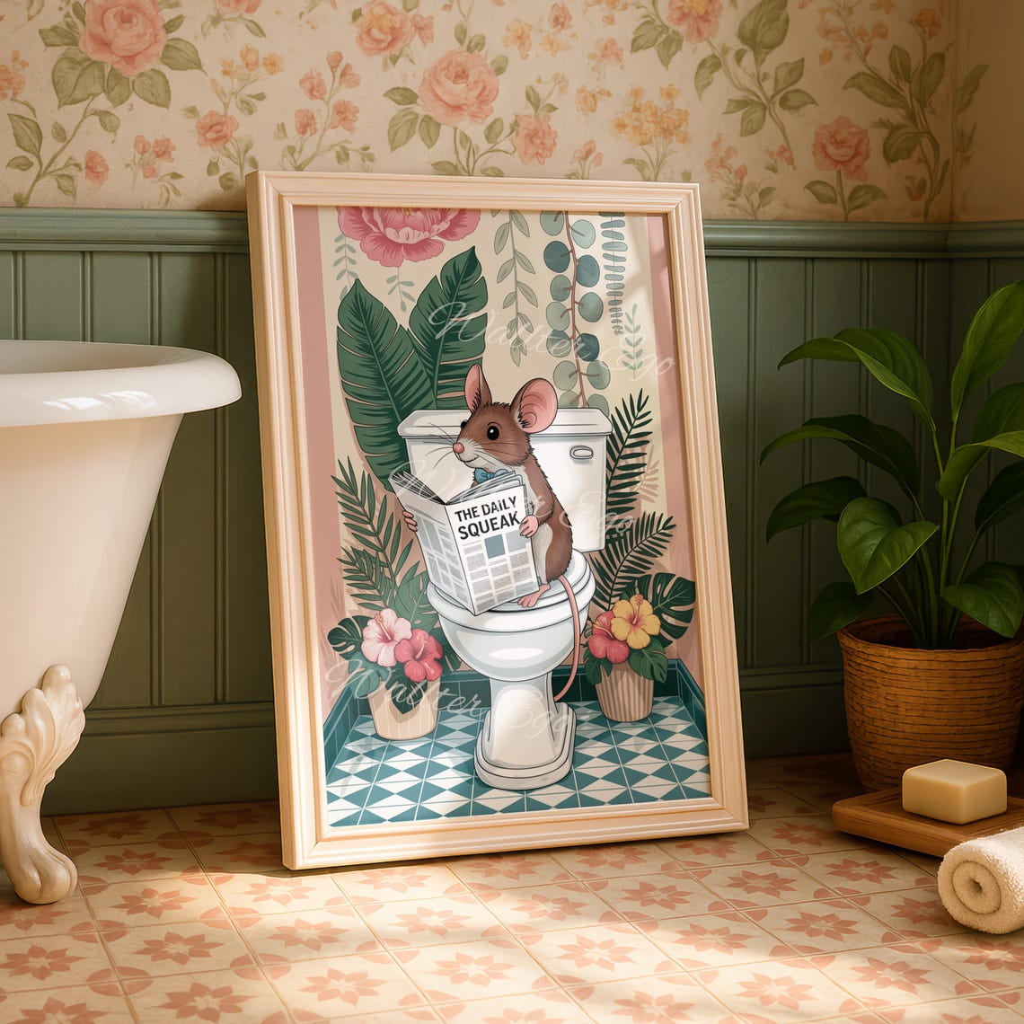 Mouse On Tet Giclée Poster: Bathroom Wall Art, Unframed Canvas Size ...