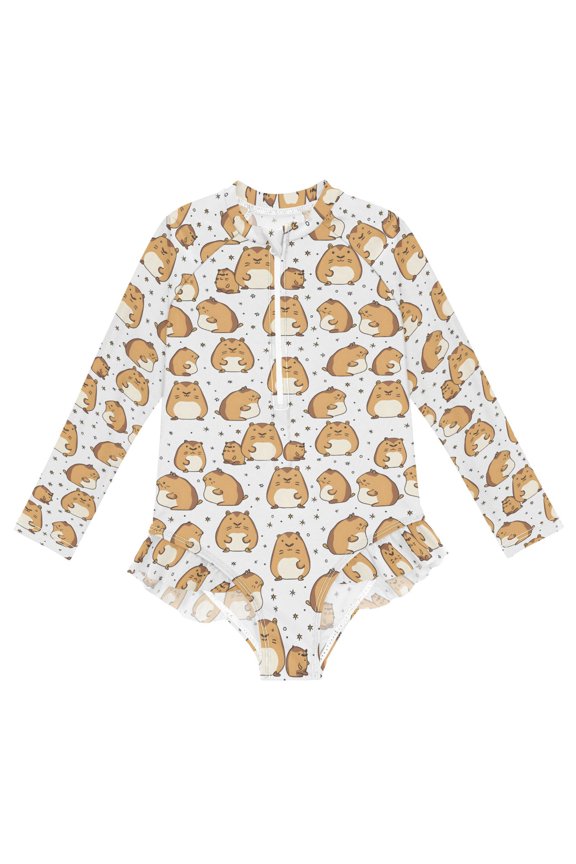 Mouse One-Piece Swimsuit Long Sleeve UV Sun Protection UPF50+ Rashguard Front Zip Quick-Dry Swimwear for 3-12 Years
