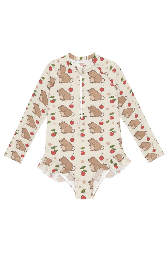 Mouse One-Piece Swimsuit Long Sleeve UV Sun Protection UPF50+ Rashguard Front Zip Quick-Dry Swimwear for 3-12 Years