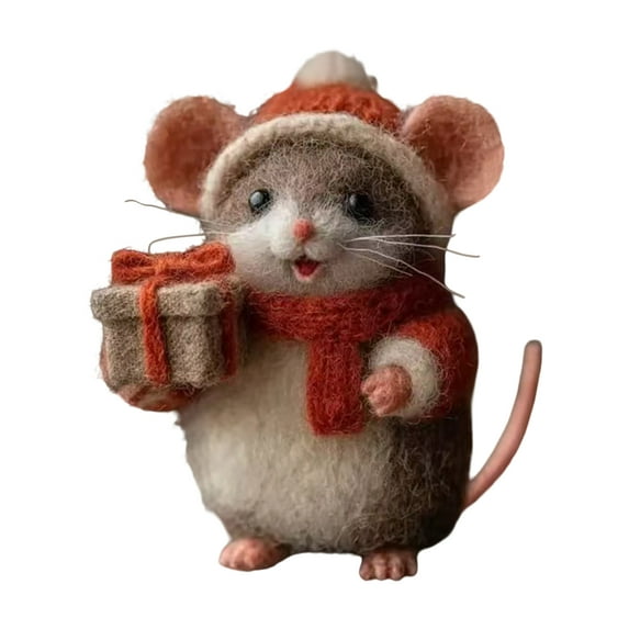 Mouse Ornament Handmade Animal Decoration, 4" Cute Mouse Figurine for Home Decor, Adorable Animal Gift for Spring Easter Christmas Thanksgiving Table Decor, 1pcs C