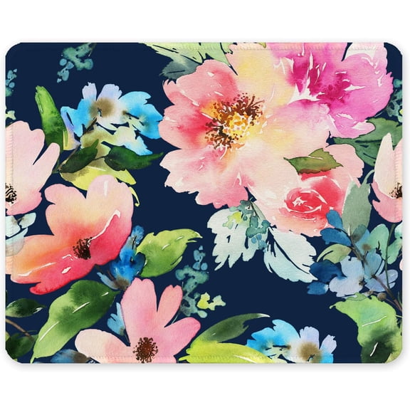 Mouse Pad, 12 x 10 in Flowers Theme Computer Mouse Pad for Desk, Premium-Textured Non-Slip Rubber Stitched Edges Waterproof Square Mouse Mat for Gaming Work Wireless Mice, Black
