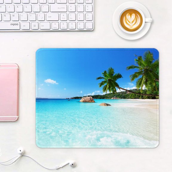 Mouse Pad, 12 x 10 in Summer Beach Theme Computer Mouse Pad for Desk, Premium-Textured Non-Slip Rubber Stitched Edges Waterproof Square Gaming Mouse Mat for Gaming Work Wireless Mice, Blue