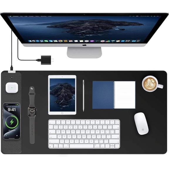 Mouse Pad with 15W Fast Wireless Charging, 31.5"x15.75" XXL Large Gaming Mousepad, Waterproof Desk Pad, Computer Desk Mat, Black(Includes 20W PD Power Adapter & 6.56ft Woven Cable)