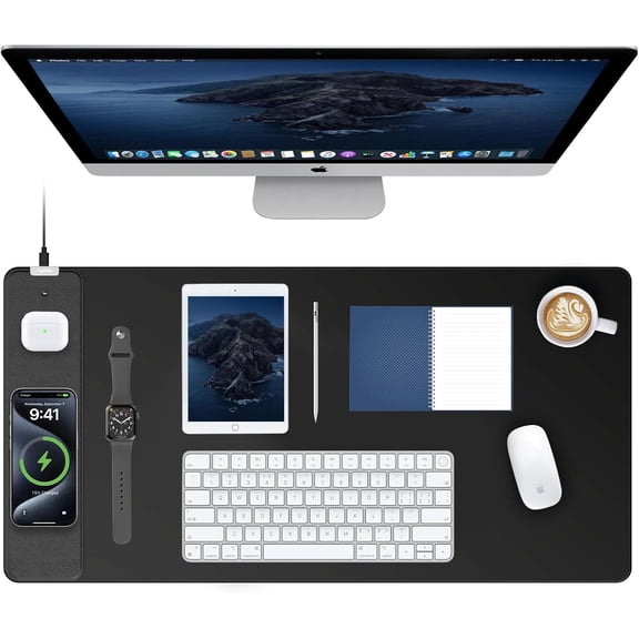 Mouse Pad with 15W Fast Wireless Charging, 31.5"x15.75" XXL Large Gaming Waterproof Desk Pad with Ultra-Smooth Surface, Non-Slip Base, Computer Desk Mat for MacBook, PC, Laptop, Black