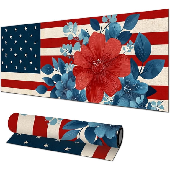 Mouse Pad 31.5 x 11.8 Inch American Flag Floral Desk Mat XL Large Extended Keyboard Mat Computer Desk Pad Non Slip Waterproof Mouse Pads Gaming Office Accessories