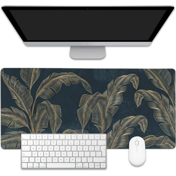 Mouse Pad,Abstract Golden Art Line Style Desk Mat for Desktop,Desk Pad with Non-Slip Base and Stitched Edge,Extended Mousepad for Office and Home 35.4X15.7 Inch