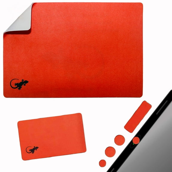 Mouse Pad Adhesive Bottom - Sticks to Any Surface - Portable - Webcam Covers and Screen Cleaner Included (Red)