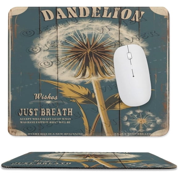 Mouse Pad, Anti-Slip Rubber Mousepad with Stitched Edges for Gaming Office Laptop Computer, Cute Pattern Mouse Mat Dandelion Just Breathe Design 10"x12"