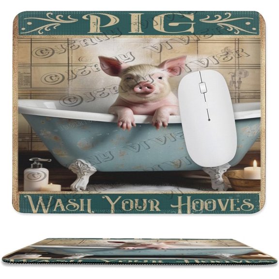 Mouse Pad, Anti-Slip Rubber Mousepad with Stitched Edges for Gaming Office Laptop Computer, Cute Pattern Mouse Mat - Pig Wash Your Hooves Design 10"x12"